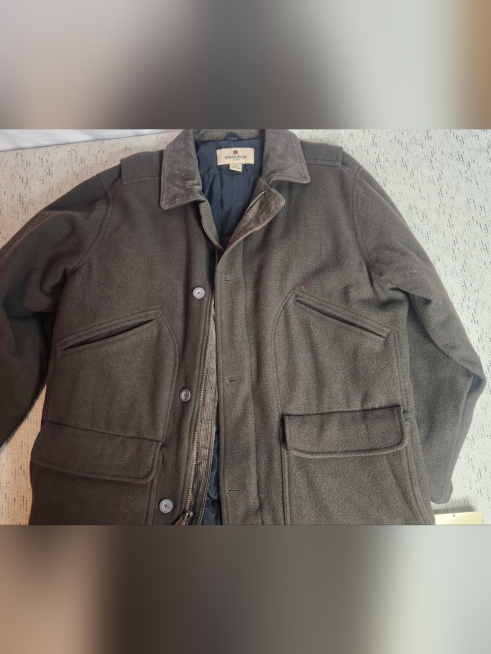 Woolrich Wool Field Coat Mens Large NWT Corduroy Collar Jacket